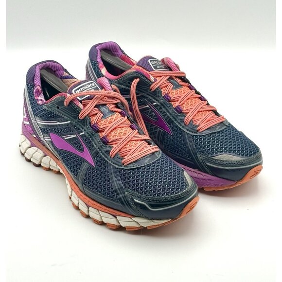 Brooks Adrenaline GTS 15 Women's Size 8 Wide Width Running Shoes Navy Purple - Picture 1 of 9